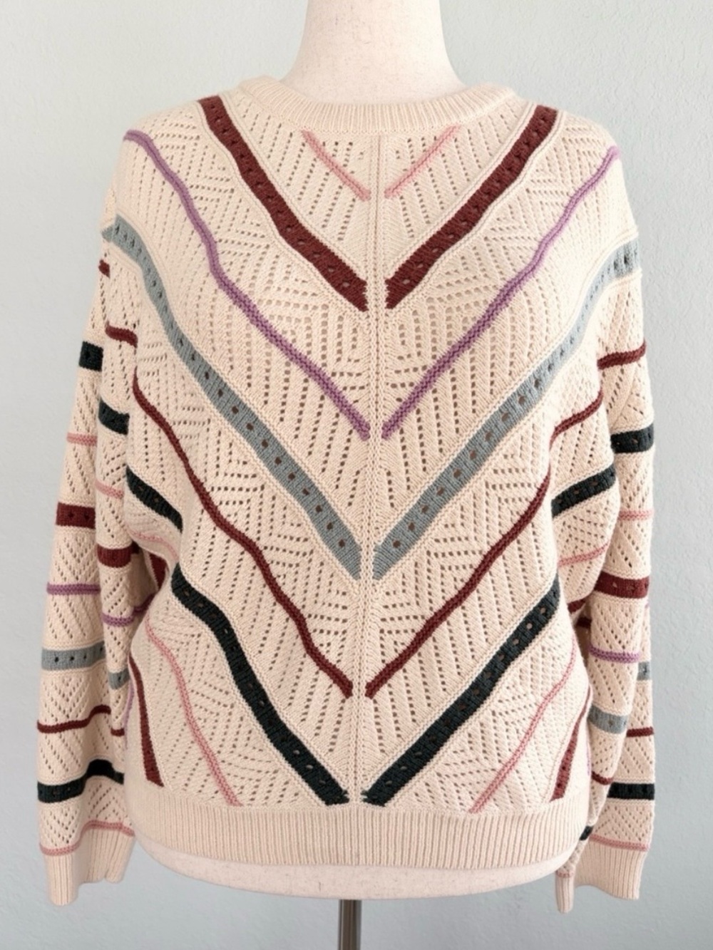 Marine Layer Brooke Chevron Stripe Open Stitch Sweater XL - Picture 7 of 16